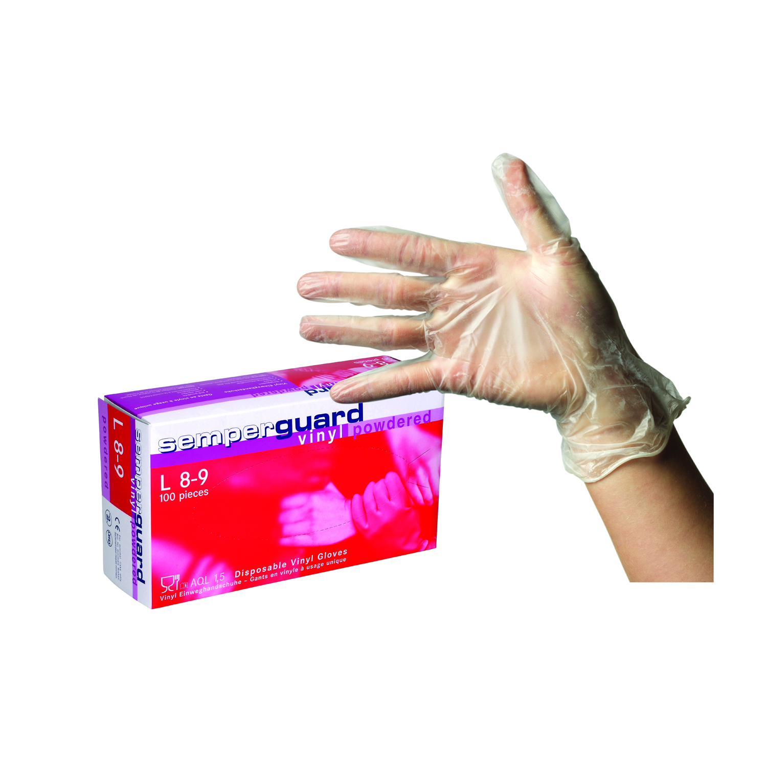 Handske Semperguard Vinyl m. pudder-0 Handske Semperguard Vinyl m. pudder-0